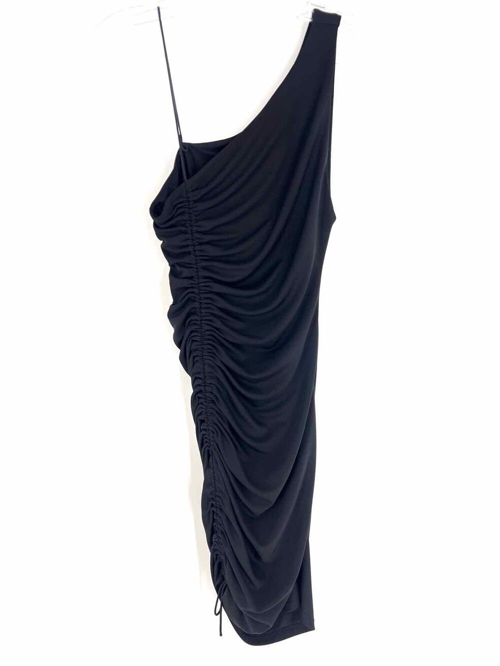 Alice + Olivia Size 2 Black One Shoulder Ruched Designer Dress